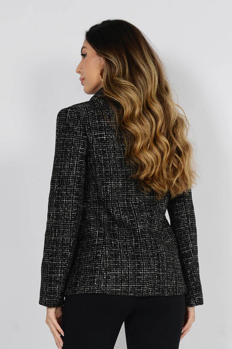 Blazer de Tweed Feminino - Preto - Queens Paris