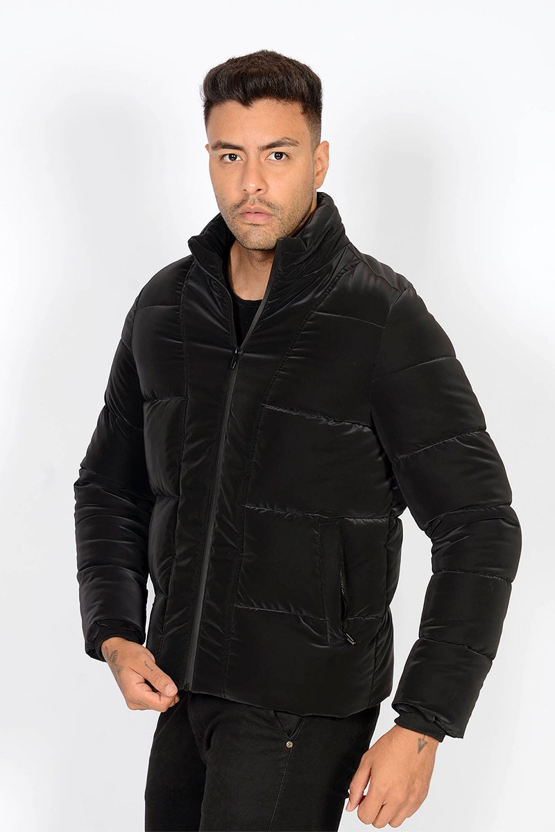 Jaqueta Puffer Masculina Fosca Gola Alta Preto Queens Paris